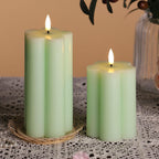 Green Flameless Pillar Candles with Remote, Flickering LED Wax Candles Battery Operated, Aesthetic Home Decor Set of 2