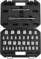 BLACK CANYON 1/4 in Drive Socket Set 27 Piece, 6-Point Metric/SAE, Premium Cr-V Steel Polished Chrome Finish with Heavy-Duty Carrying Case & Clear Size Markings for Automotive Repair Home Maintenance