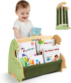 Toddler Bookshelf Double-Sided with 4 Tier Deep Sleeves Kids Wooden Montessori Book Rack for Baby Nursery Room, Playroom, Classroom or Bedroom Bookcase Storage Organizer, Light Wood Giraffe