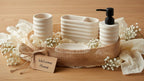 Hymmah Bathroom Accessories Set,Apartment Essentials Farmhouse Bathroom Decor,4 Pcs Resin Gift Set Apartment Necessities, Contain Toothbrush Holder,Soap Dispenser,Soap Dish,Tumbler