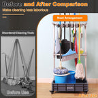 Mobile Mop and Broom Holder，Efficient Storage Solution for Cleaning Tools Keep Your Tools Handy and Organized
