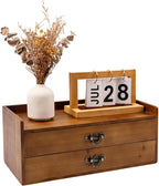 Desk Organizer Drawers Light Brown Vintage Wood Desktop Storage Box