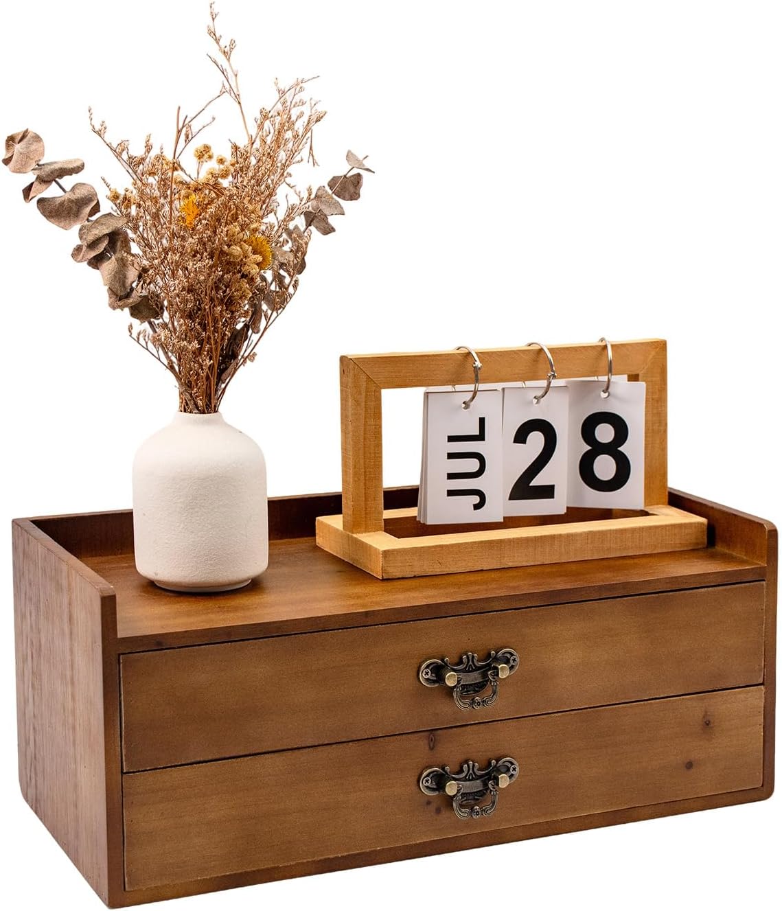 Desk Organizer Drawers Light Brown Vintage Wood Desktop Storage Box