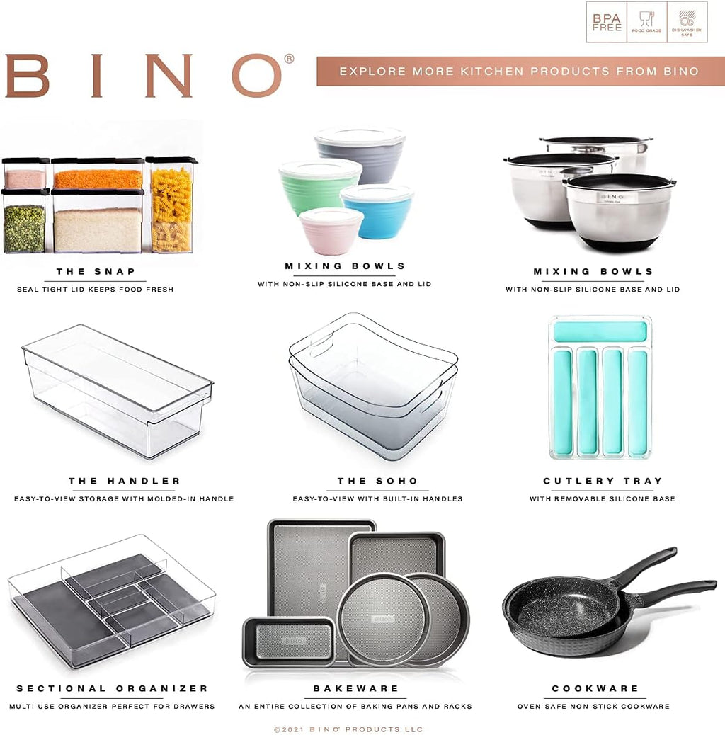 BINO | Plastic Storage Bins, Large - 2 Pack, White | THE SOHO COLLECTION | Pantry Organizers and Storage Containers Fridge Organizer Bins Kitchen Cabinet Organizer Medicine Cabinet Bin