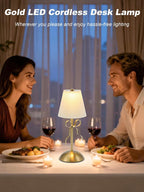 Cordless Table Lamp, Small Gold Bow Night Light, LED Rechargeable