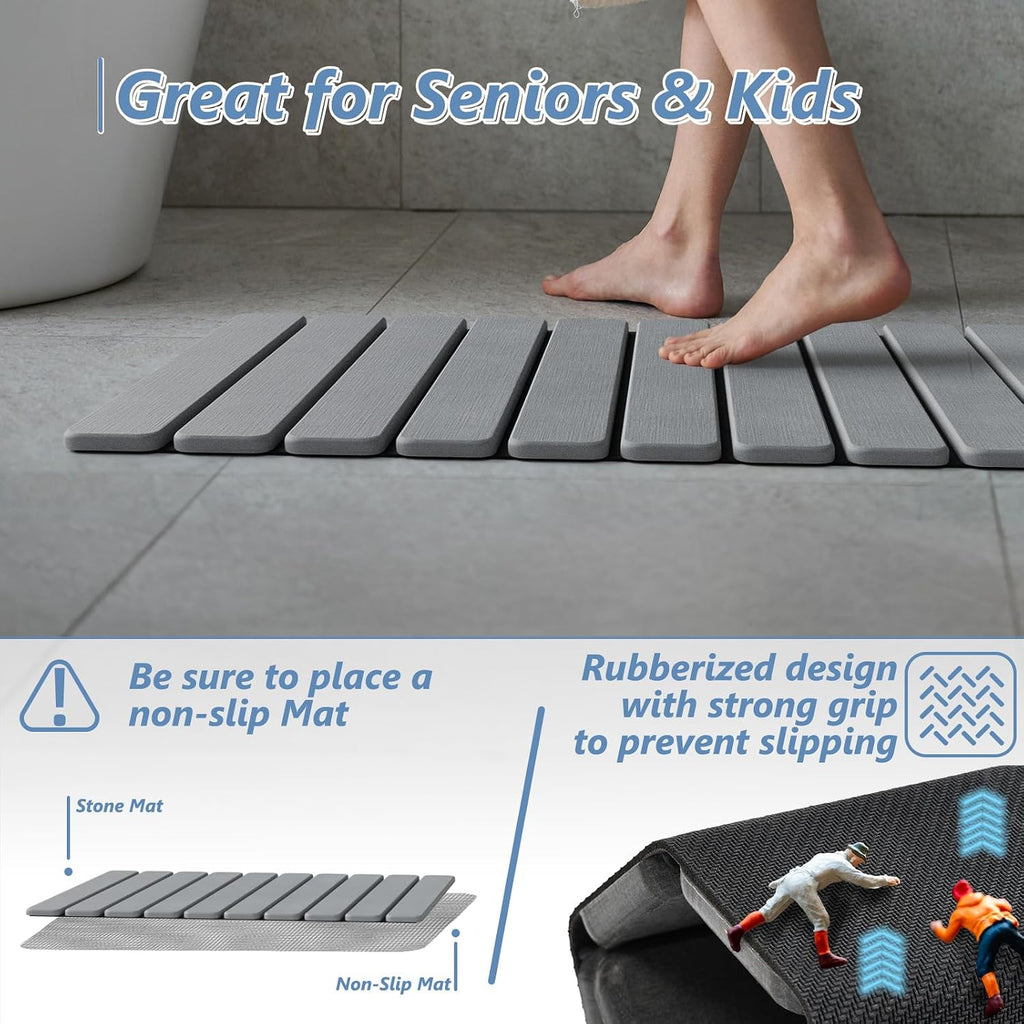 AWW Foldable Stone Bath Mat, Diatomaceous Quick Dry Shower Mat, Grey
