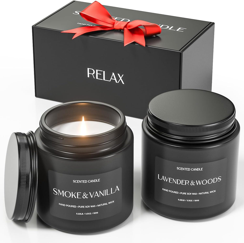 Scented Candles for Men, Soy Candles for Home Scented, Candle Gifts for Men, 2 Pack Aromatherapy Candle Gift Set for Relaxing, Stress Relief & Home Decor