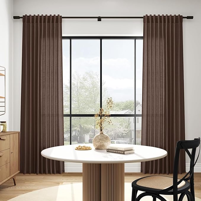 Cappuccino Linen Curtains for Living Room 105 Inches Long Light Filtering Semi - Image 7