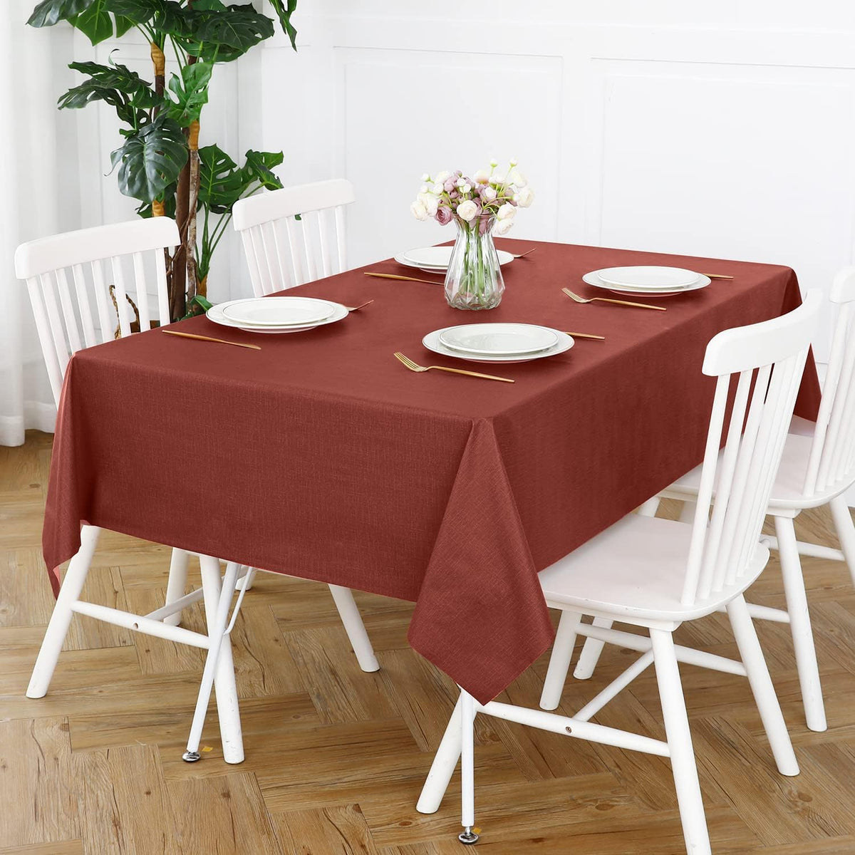 Romanstile Waterproof Vinyl Tablecloth Rectangle, 60 x 102 Inch, Burgundy