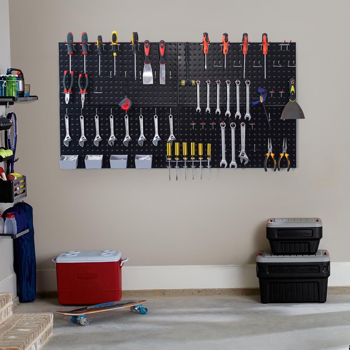 Pegboard Smith 48x24 inch Black Metal Pegboard Kit for Wall Organization with Hooks, Garage Storage Bins, and Utility Tool Board, Efficient Tool Organizer Peg Board
