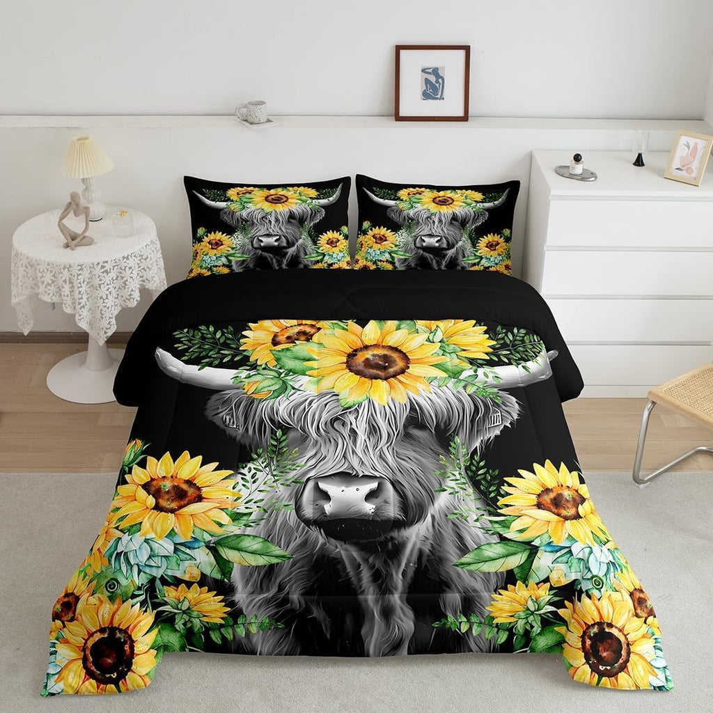 Feelyou Boys Construction Bedding Set Full Size Comforter for Kids Tractor Trucks Comforter Set Toddler Room Decor Car Bed Cartoon Excavator Quilted with 2 Pillow Cases