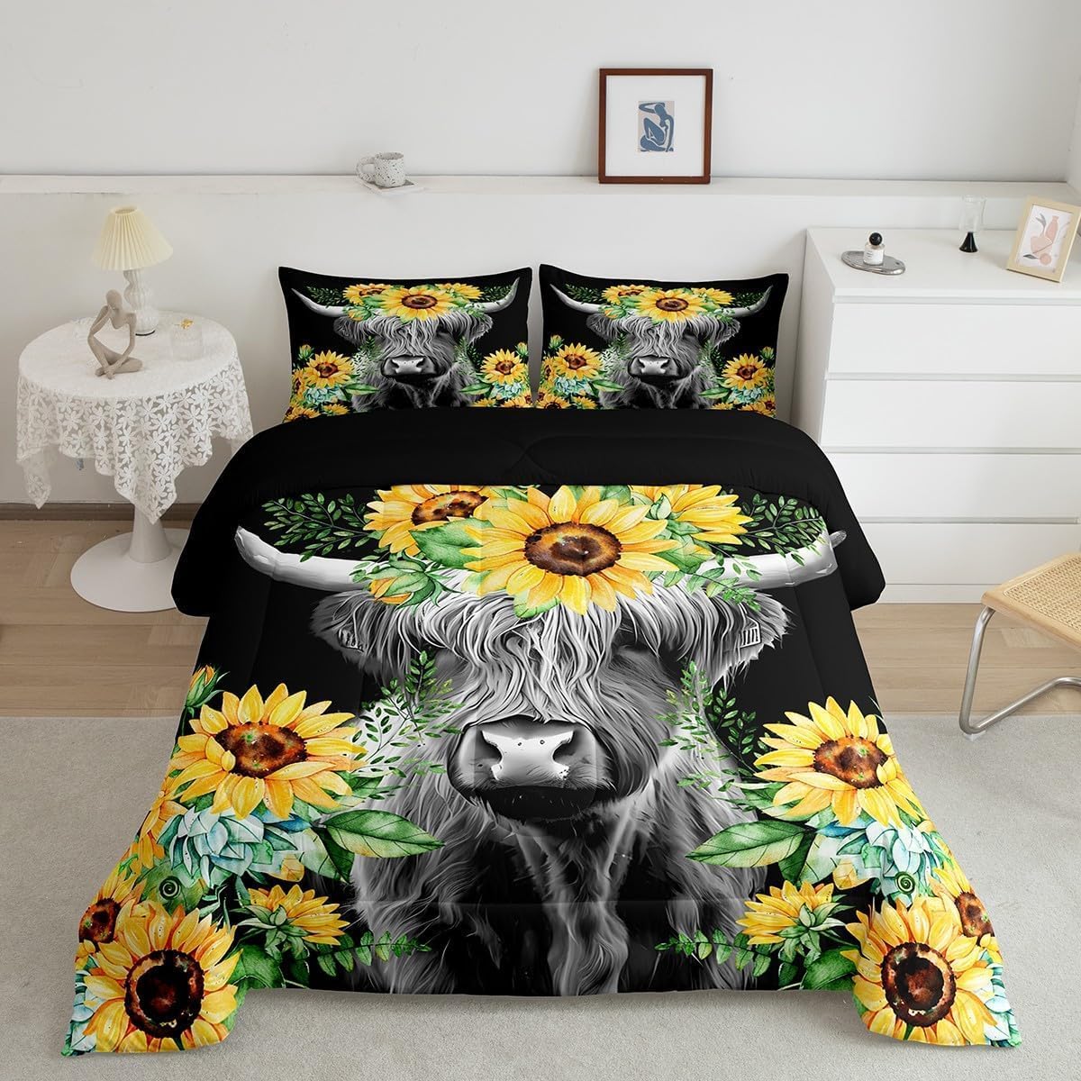 Feelyou Boys Construction Bedding Set Full Size Comforter for Kids Tractor Trucks Comforter Set Toddler Room Decor Car Bed Cartoon Excavator Quilted with 2 Pillow Cases