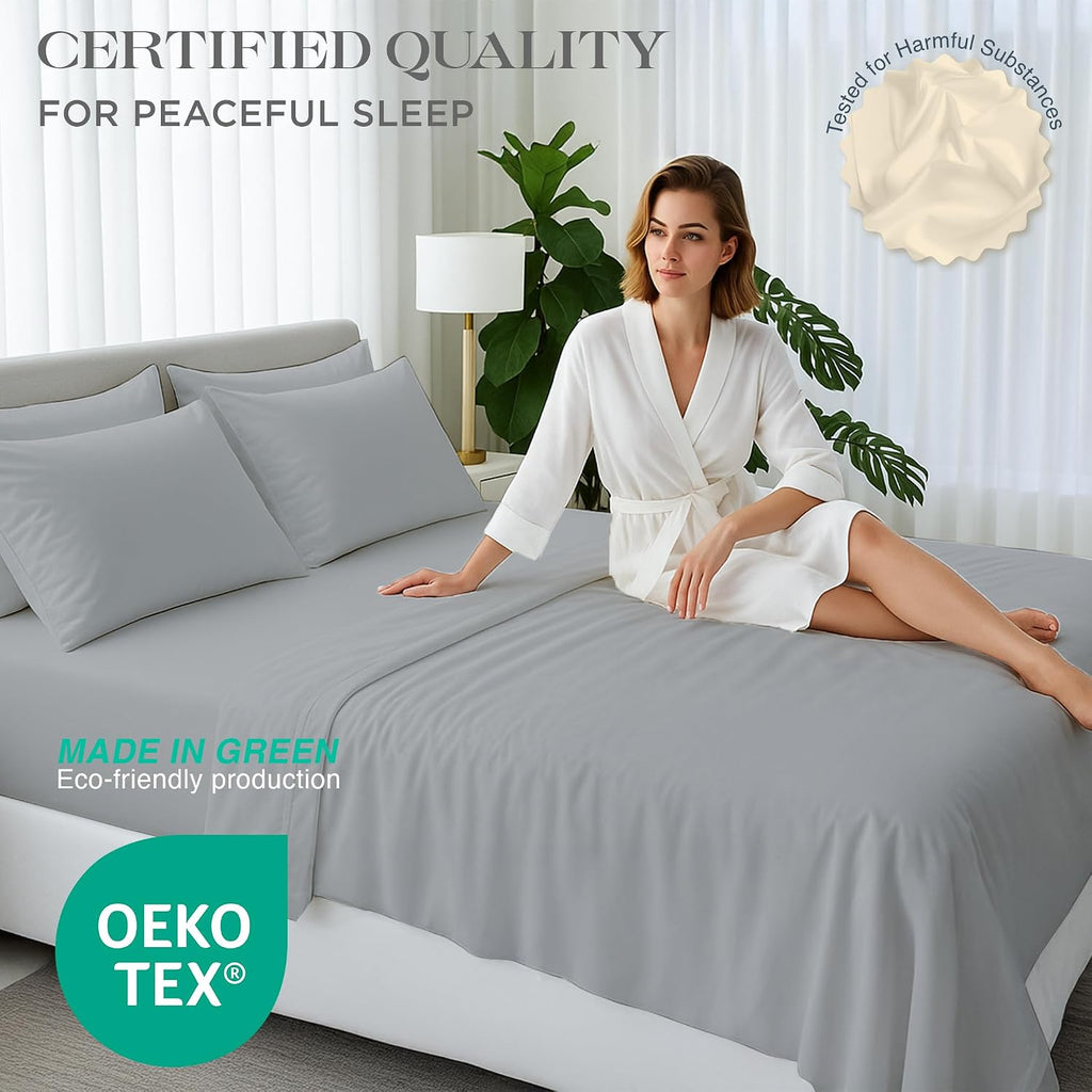 1000 Series High Thread Count Luxury Full Sheets -Light Grey Cooling Sheet