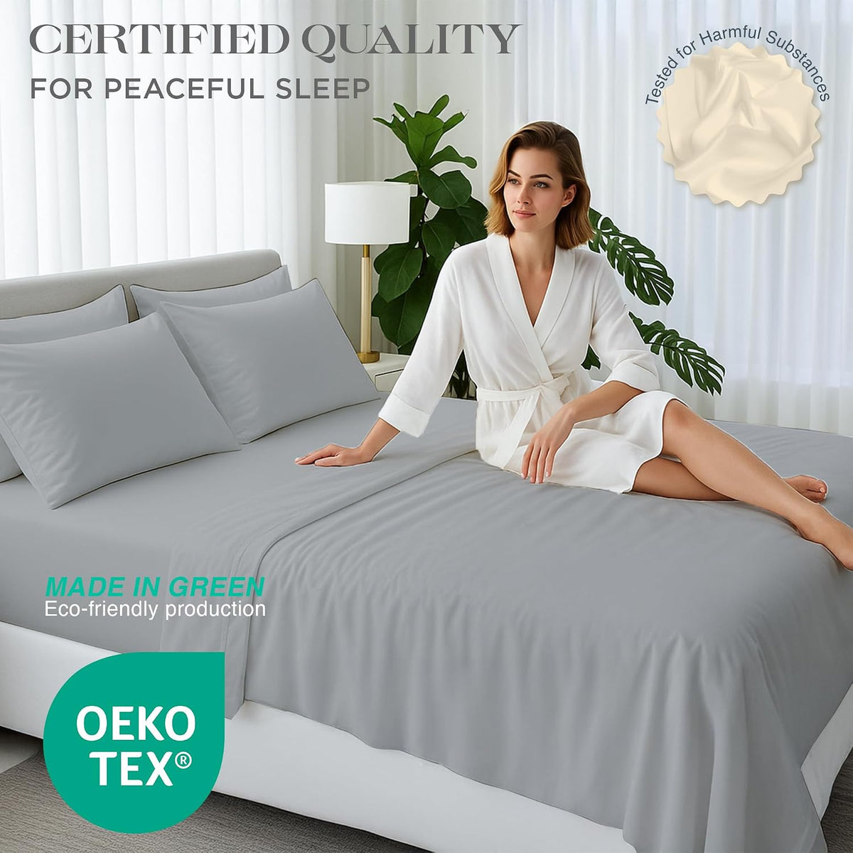 1000 Series High Thread Count Luxury Full Sheets -Light Grey Cooling Sheet
