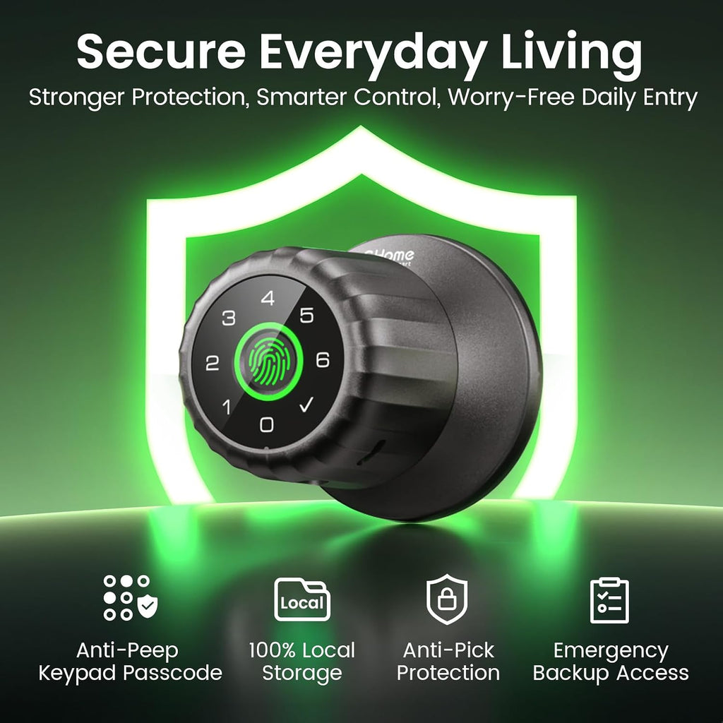 GHome Smart Fingerprint Door Lock, 4-IN-1 Smart Lock with Removable Battery