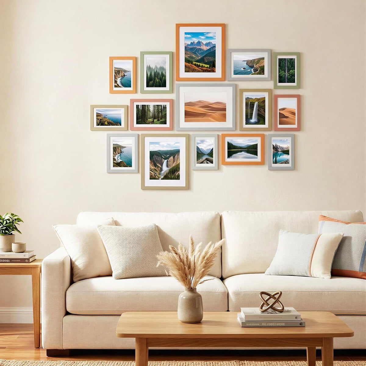 Fixwal Picture Frames Set, 15 Pack, MDF, Soft Earth Tones, 8x10, 5x7, 4x6