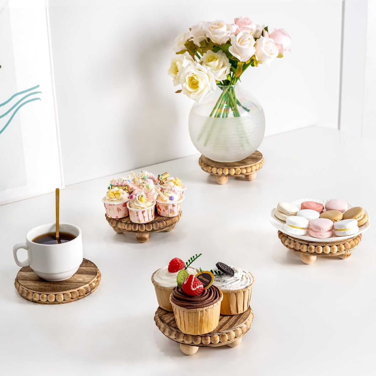HouseJoy 2pcs Wood Risers for Display, Round Stand for Distressed Decor