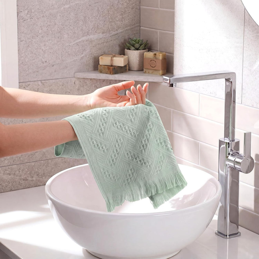 4 Pack Boho Hand Towel for Bathroom Kitchen, Mint Green