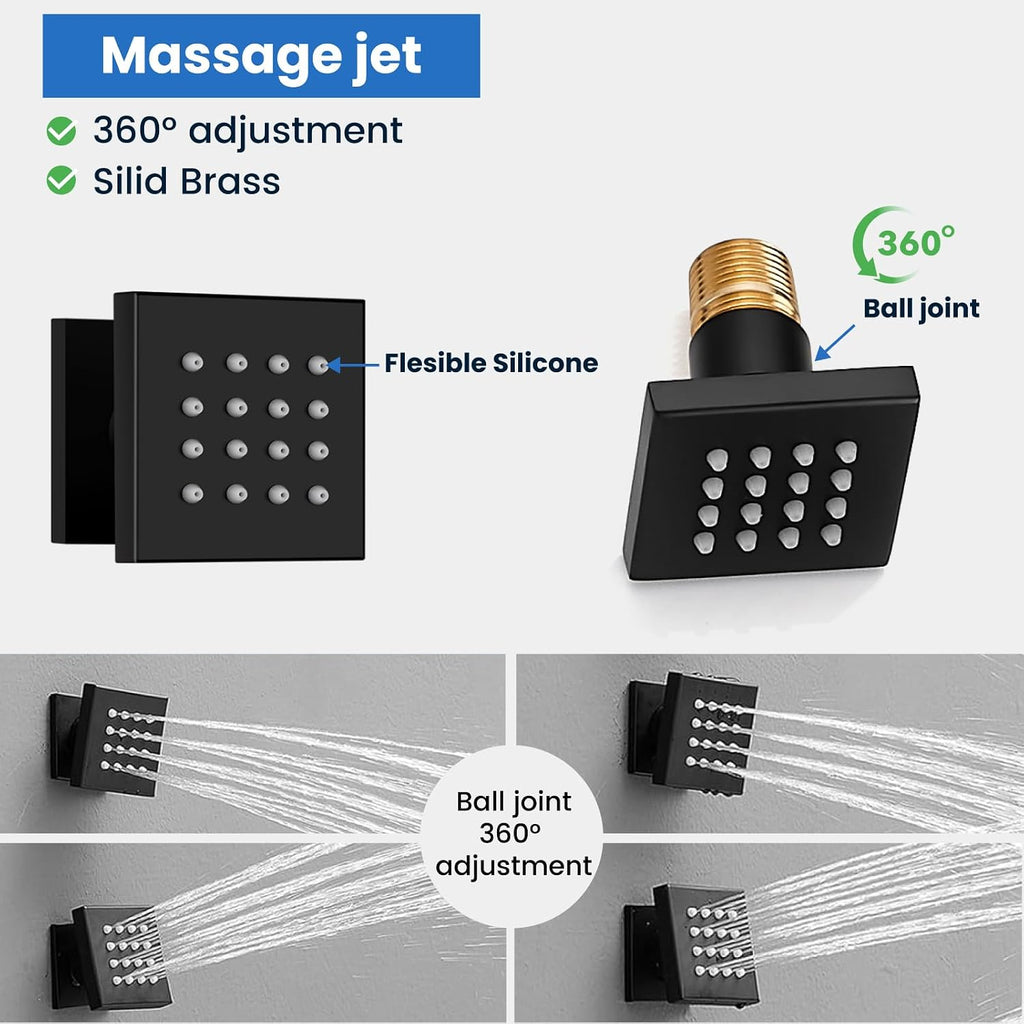 gotonovo Rainfall Shower System with Full Body Jets 6pcs Matte Black