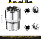 HARFINGTON 5pcs E-Torx Socket 3/8" Drive E18 Star Female Socket 1.1" Length