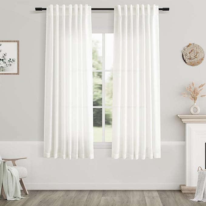 Nanspring Ivory Linen Curtains 63 Inches Length 2 Panels Set by Nanspring