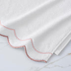 Peri Home 100% Cotton Hand Towel for Bathroom, Embroidered, Soft & Absorbent, 500 GSM, 1 Piece, 16" x 27", White with Blush Scallop