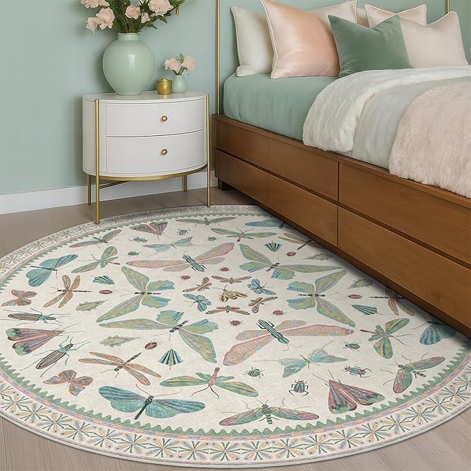 Hazo Haus Green and Blue Insect 6ft Round Soft Rugs - Image 3