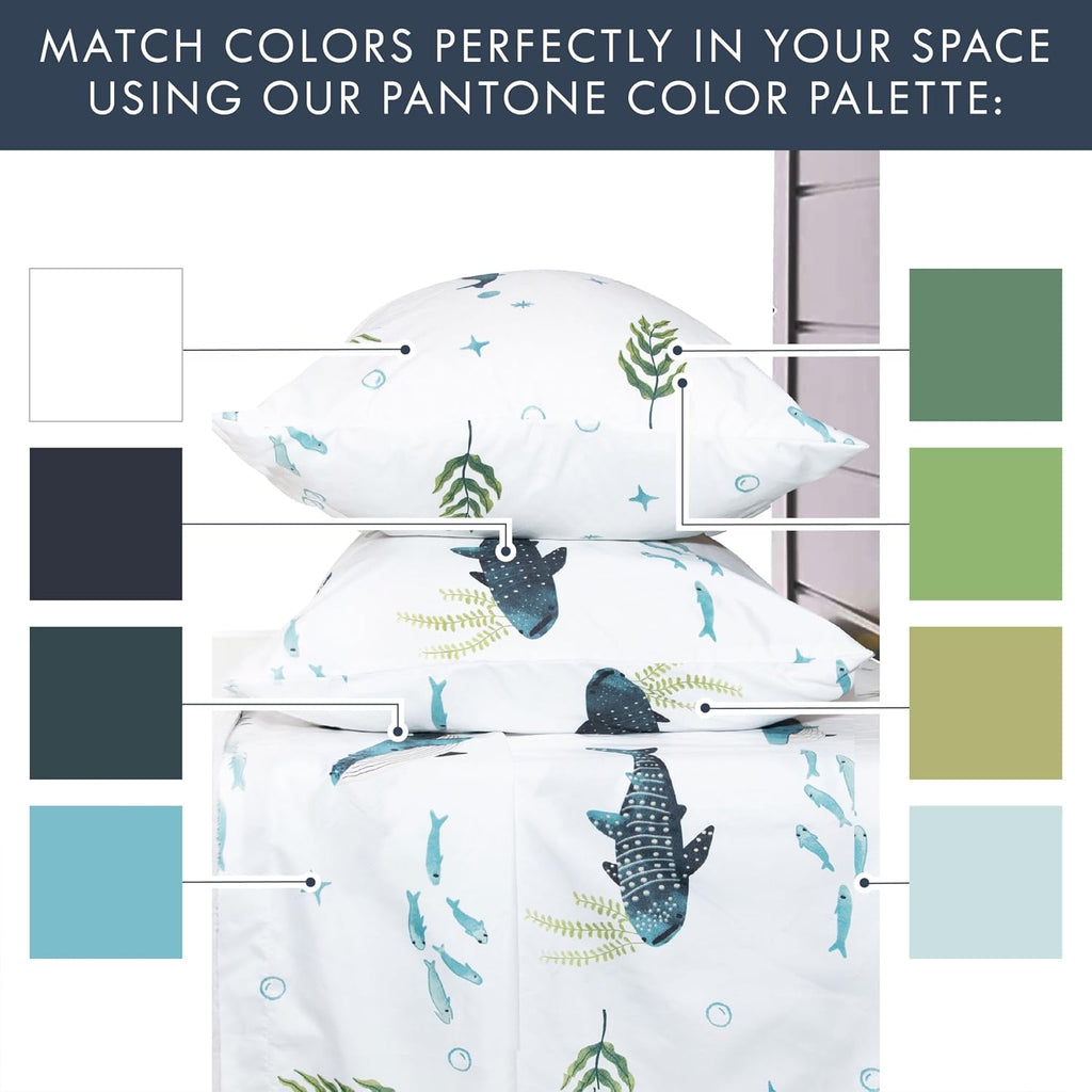 Where The Polka Dots Roam Nautical Ocean Queen Bedding Set - 4 Piece Super Soft Kids Bed Set with Fitted Sheet, Flat Sheet, and Pillowcases - Underwater Sea Creatures Design for Boys Girls Room Décor