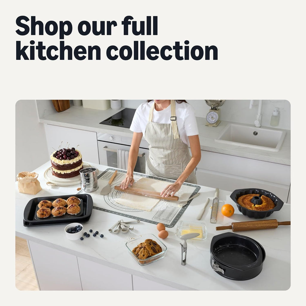Amazon Basics Kitchen Utensils Set, 14-Piece Silicone Cooking Utensils with Wooden Handles, BPA-Free, Utensil Holder Included, Linen Gray