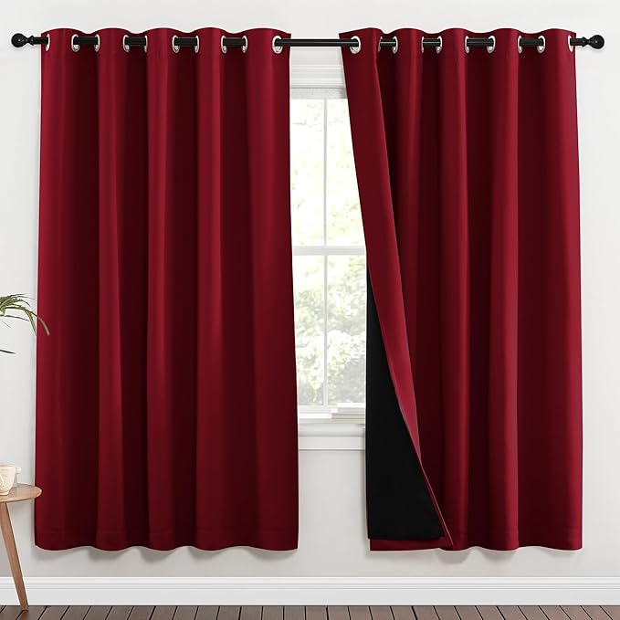 NICETOWN Full Shade Curtain Panels, 62 x 72 inch, Burgundy Red, Pair of Energy by NICETOWN