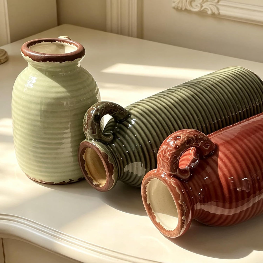 Antique Crack Glazed Ceramic Vase Set (3 Pieces)