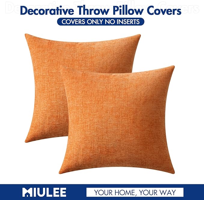MIULEE Pack of 2 Orange Throw Pillow Covers 20x20 Inch Soft Chenille Pillow - Image 6