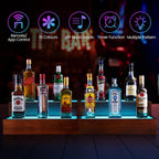 2 Pack LED Liquor Bottle Display Shelf , 2 Tier Real Wood Bar Shelves for Liquor Bottles, Lighted Bar Bottle Display Shelves with Remote, Bottle Organizer for Home Bar, Holds Up to 20 Bottles