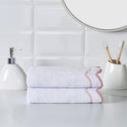 Peri Home 100% Cotton Hand Towel for Bathroom, Embroidered, Soft & Absorbent, 500 GSM, 1 Piece, 16" x 27", White with Blush Scallop