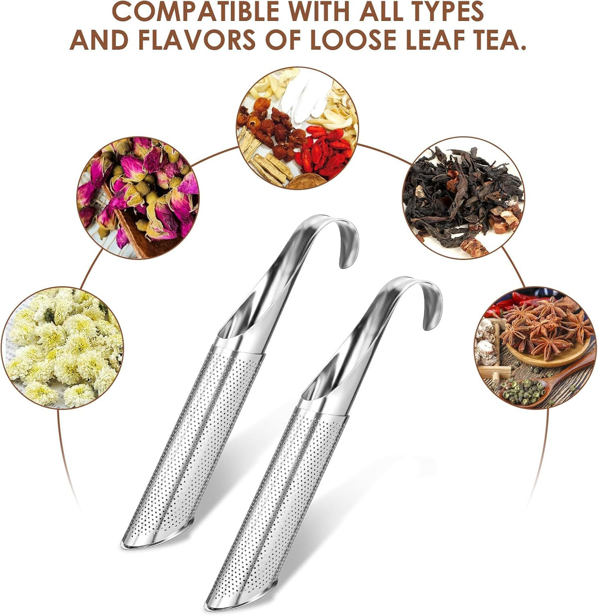 8Pcs Stainless Steel Tea Diffuser, 2024 New Tea Artifact Creative Pipe Tea Infuser Mesh Strainer with Hanging Hook Handle, Universal Fine Holes Tea Interval Diffuser for Loose Tea Leaf Coffee Etc