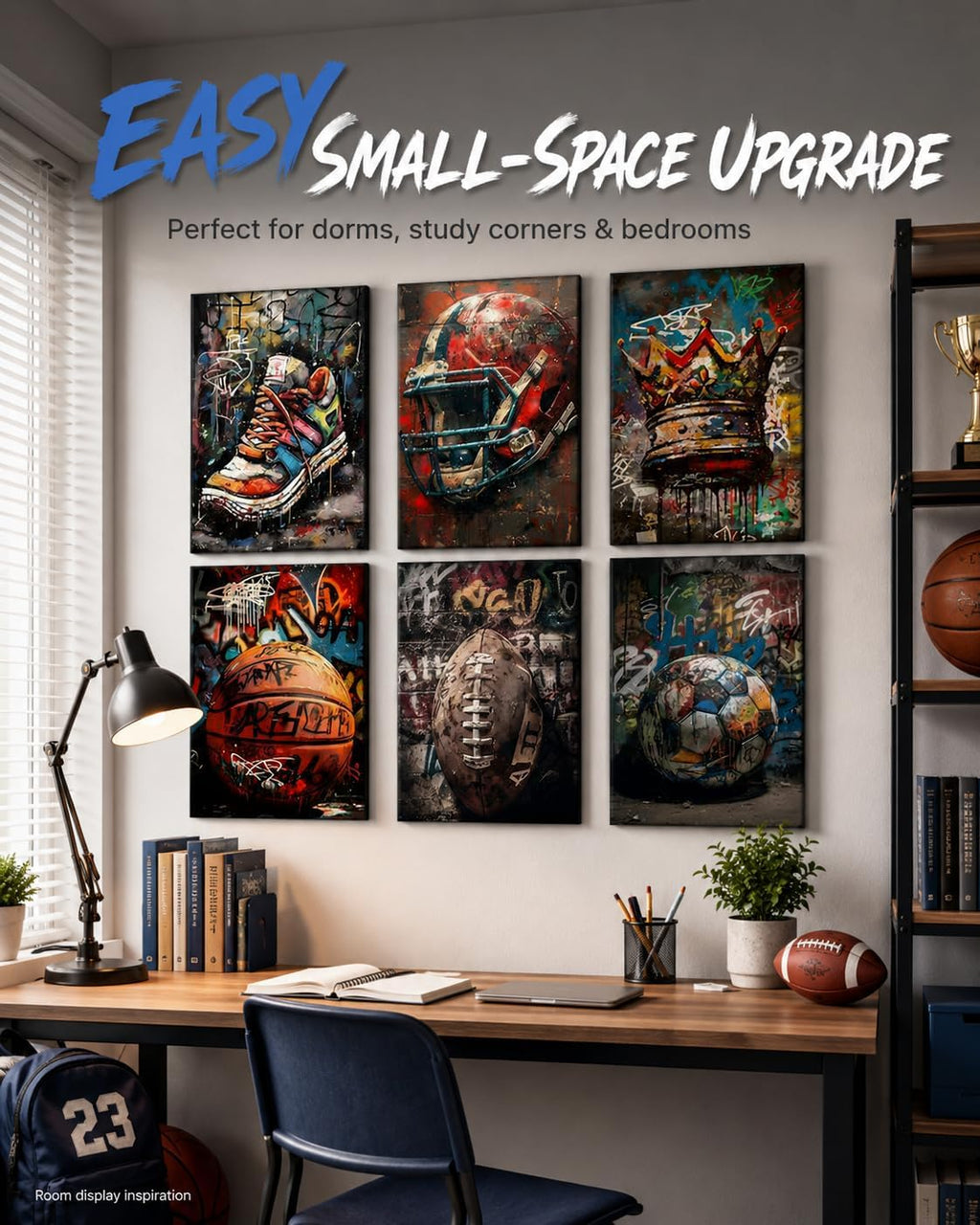 Sports Graffiti Wall Art, Basketball Football Wall Decor, Set of 6,8x10 in