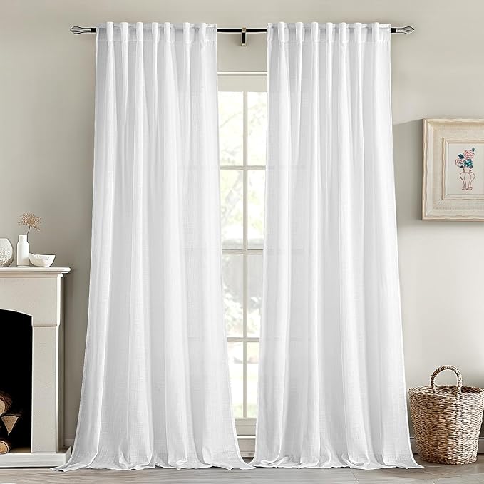MIULEE White Linen Curtains 92 Inch Long 2 Panels by MIULEE