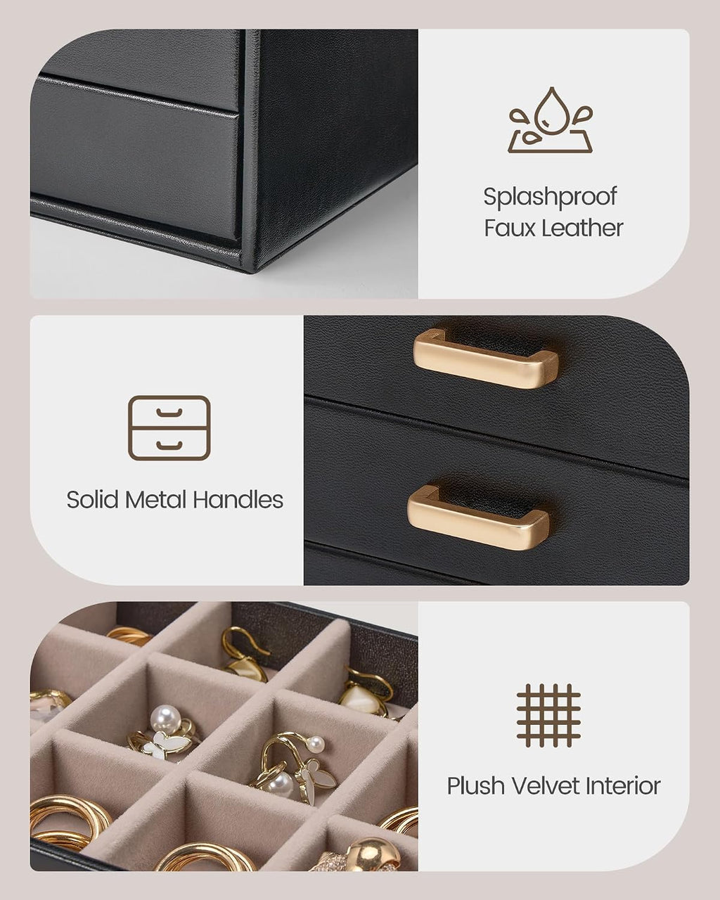 Lolalet Earring Organizer, Jewelry Box with Clear Lid -Black, 5 Layer