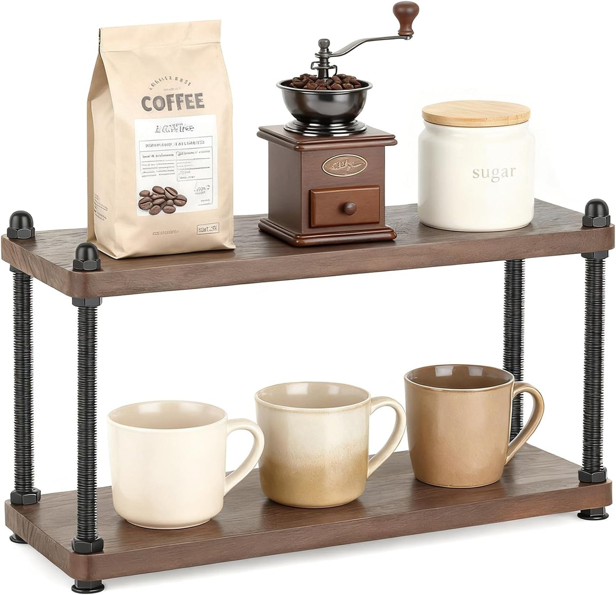 Mkono Coffee Station Organizer, 2 Tier Mug Shelf Coffee Bar Accessories