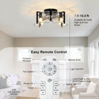 Garwarm 20 Inch Ceiling Fan with Lights and Remote, Black Glass Fandelier
