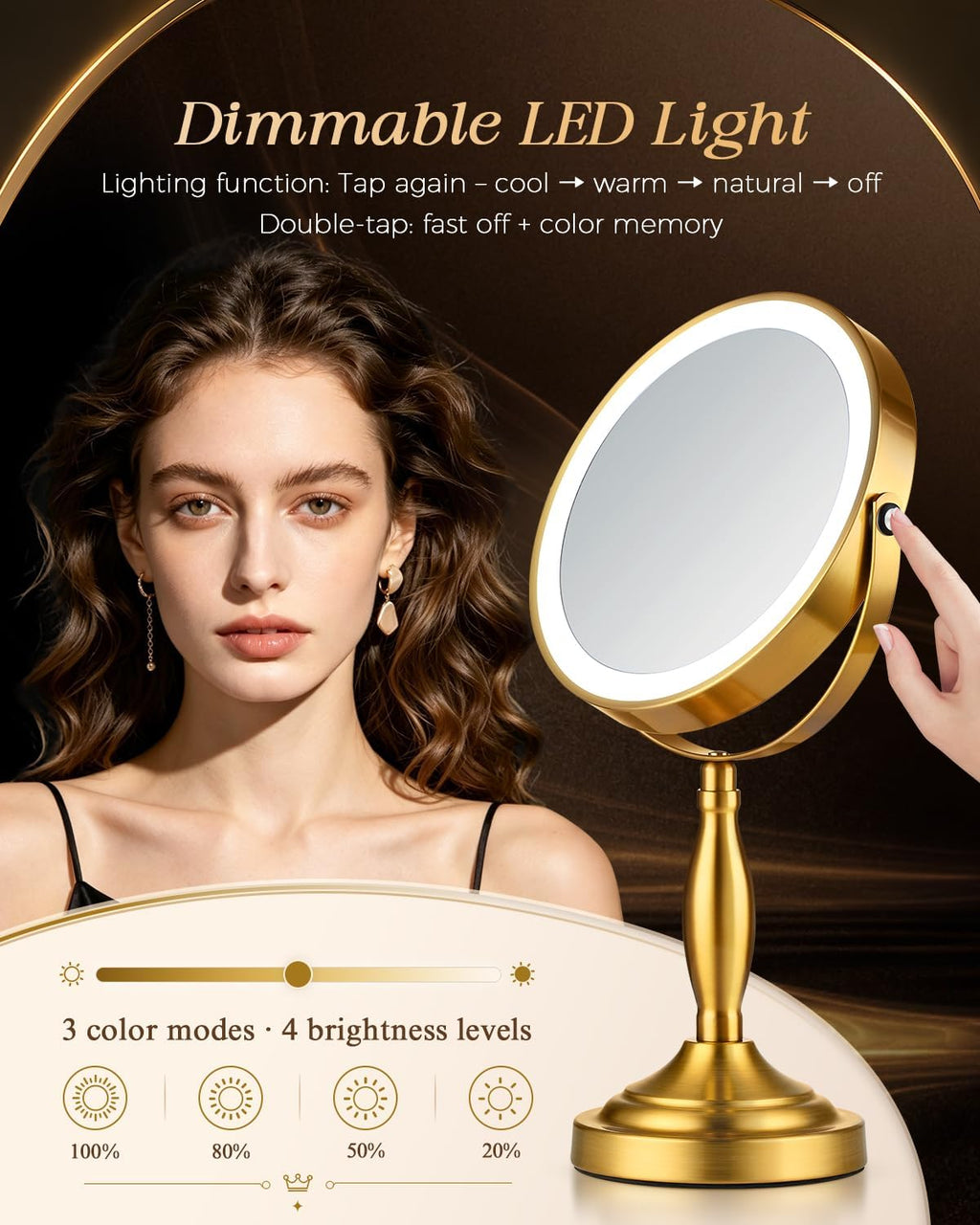 30X/1X Makeup Mirror with Lights, 8" Double Sided Vanity Mirror with Lights
