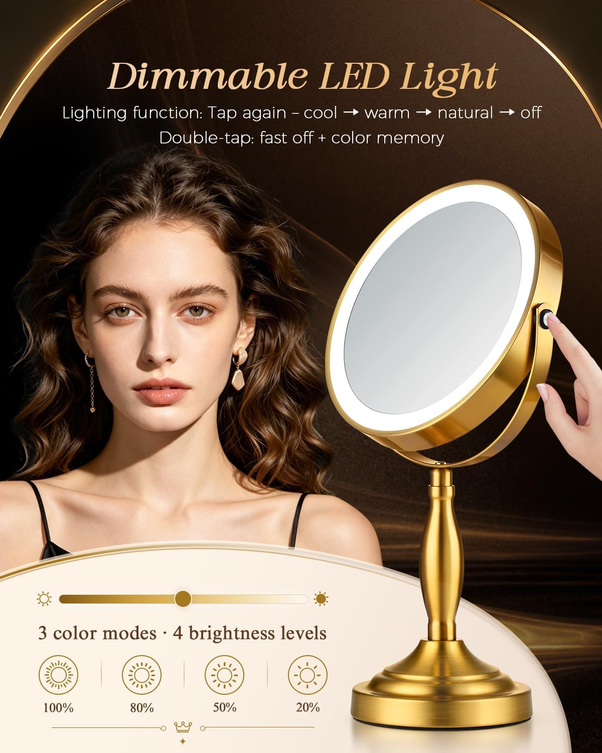 30X/1X Makeup Mirror with Lights, 8" Double Sided Vanity Mirror with Lights