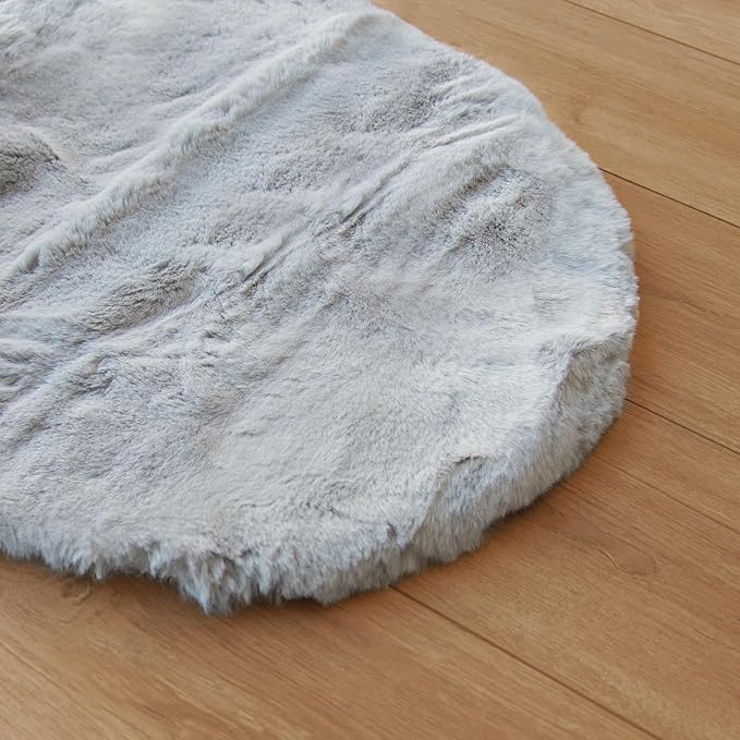 ORINOVA Grey Washable Fluffy Round Rugs 6ft Faux Bunny Fur Rugs - Image 8