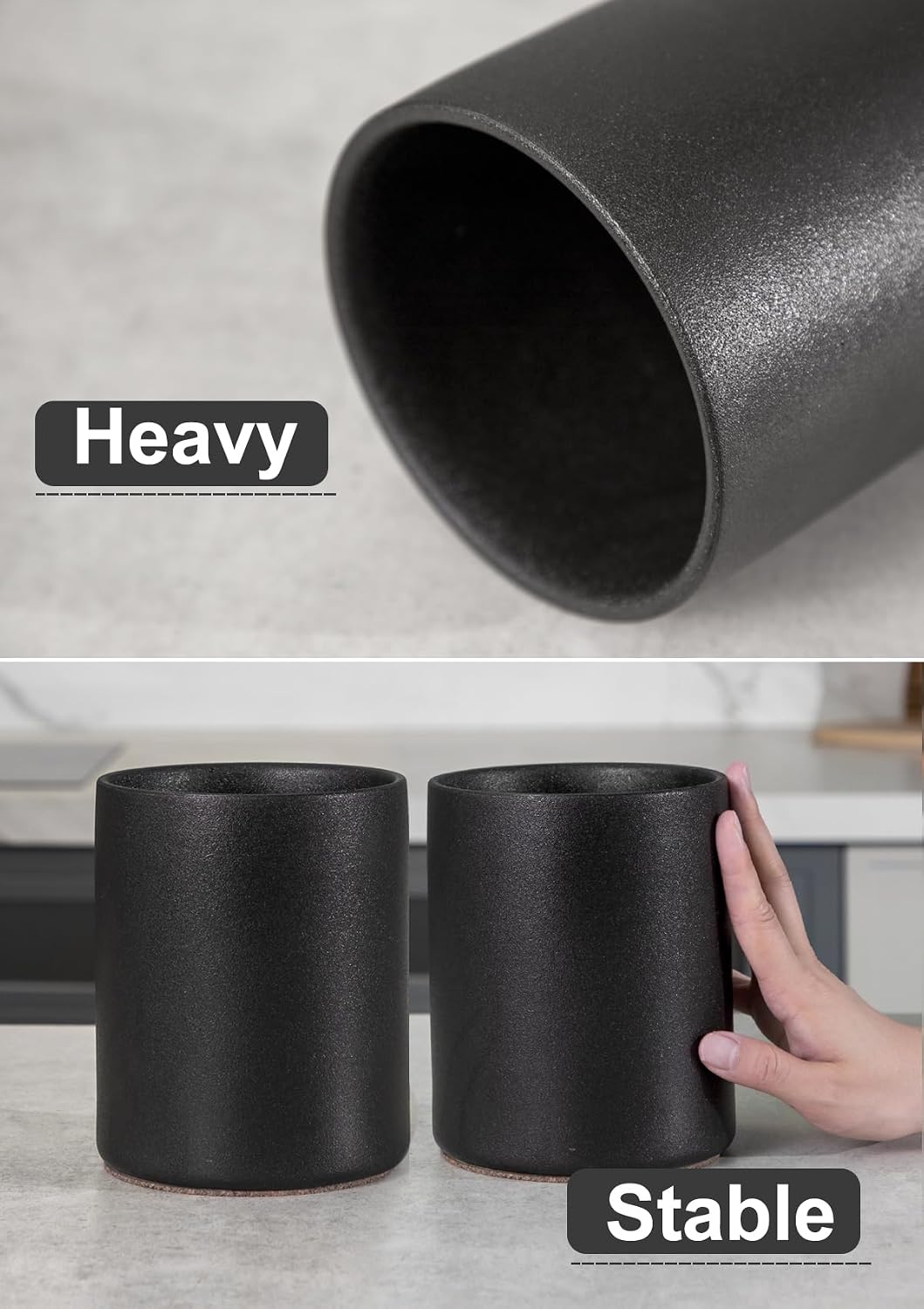 Nucookery Ceramic Kitchen Utensil Holder for Countertop, 6.4" Stone Black