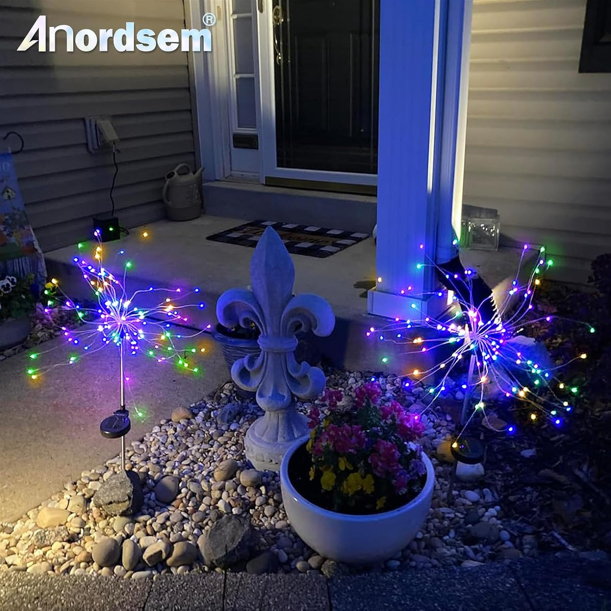 Anordsem Solar Firework Lights Outdoor Garden Fairy Lights 2 Pack Colorful
