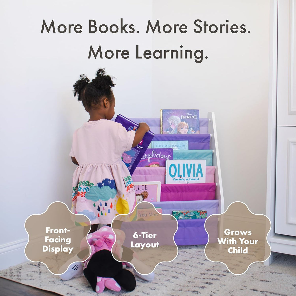 Humble Crew Kids Bookshelf, Montessori Front Facing Toddler Bookcase 4 Tier