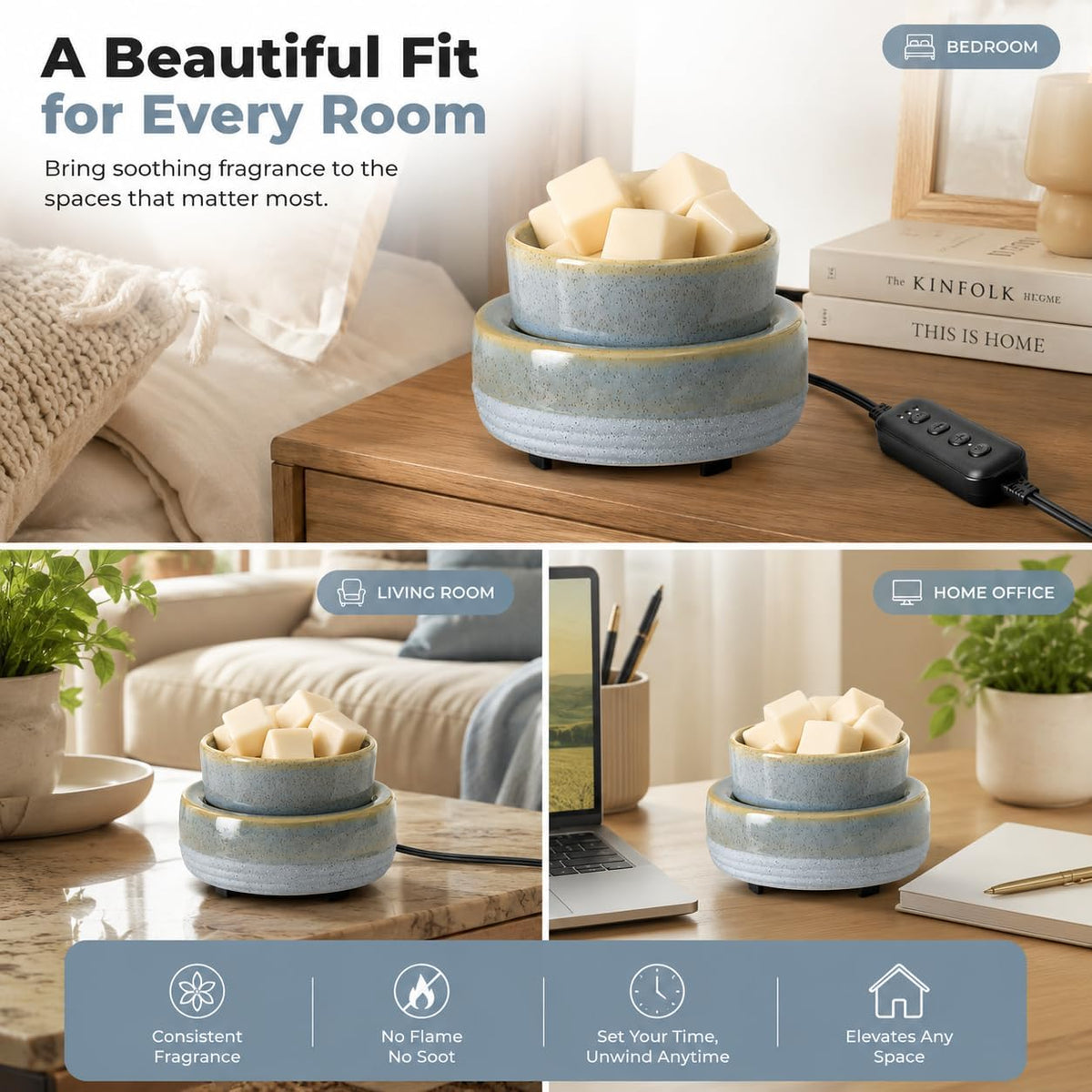 Candle Wax Melt Warmer with Timer Ceramic Electric Wax Melt 4-in-1 Oil Burner Adjusting Temperature Fits Yankee Large Jar Scented Candle for Home Decor Birthday Gifts for Women Mom Grandma Girls