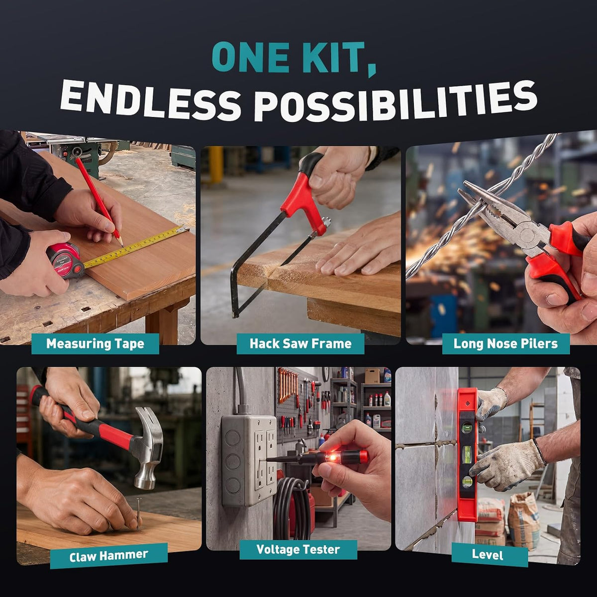 OLIXIS 330 Piece Home Repair Tool Kit with Pull-Out Drawer, Carbon & Cr-V Steel Tool Box, Complete Homeowners Repair Kit for DIY & Auto Maintenance for Home, Black-Red