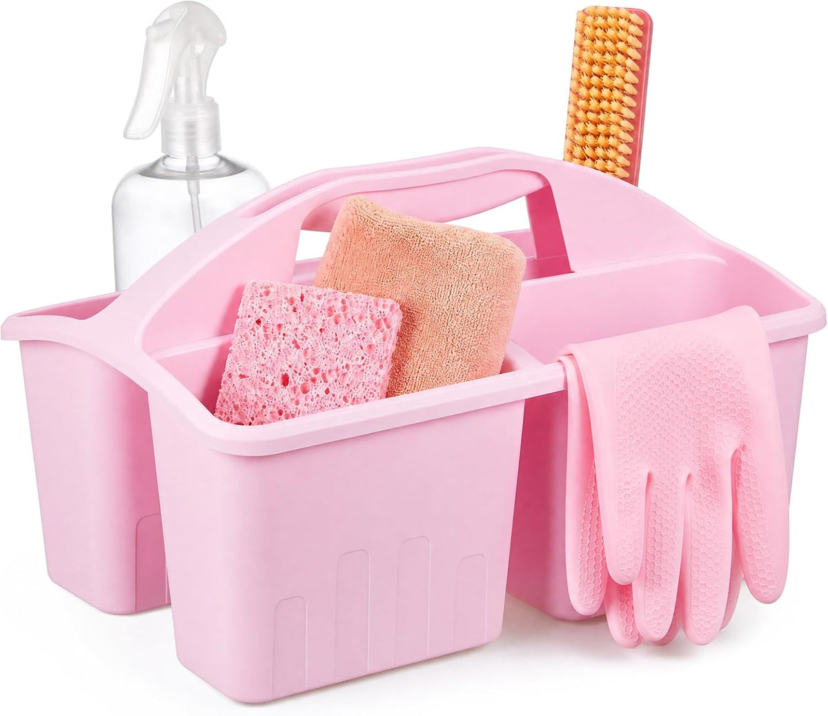 7 Pcs Cleaning Caddy Kit, Portable Divided Organizer, Pink