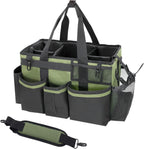SCAVATA Wearable Cleaning Caddy Organizer with Handle & Shoulder Straps for Housekeepers, Under Sink & Car Cleaning Tool Organizer Bag with 4 Foldable Dividers (Green)
